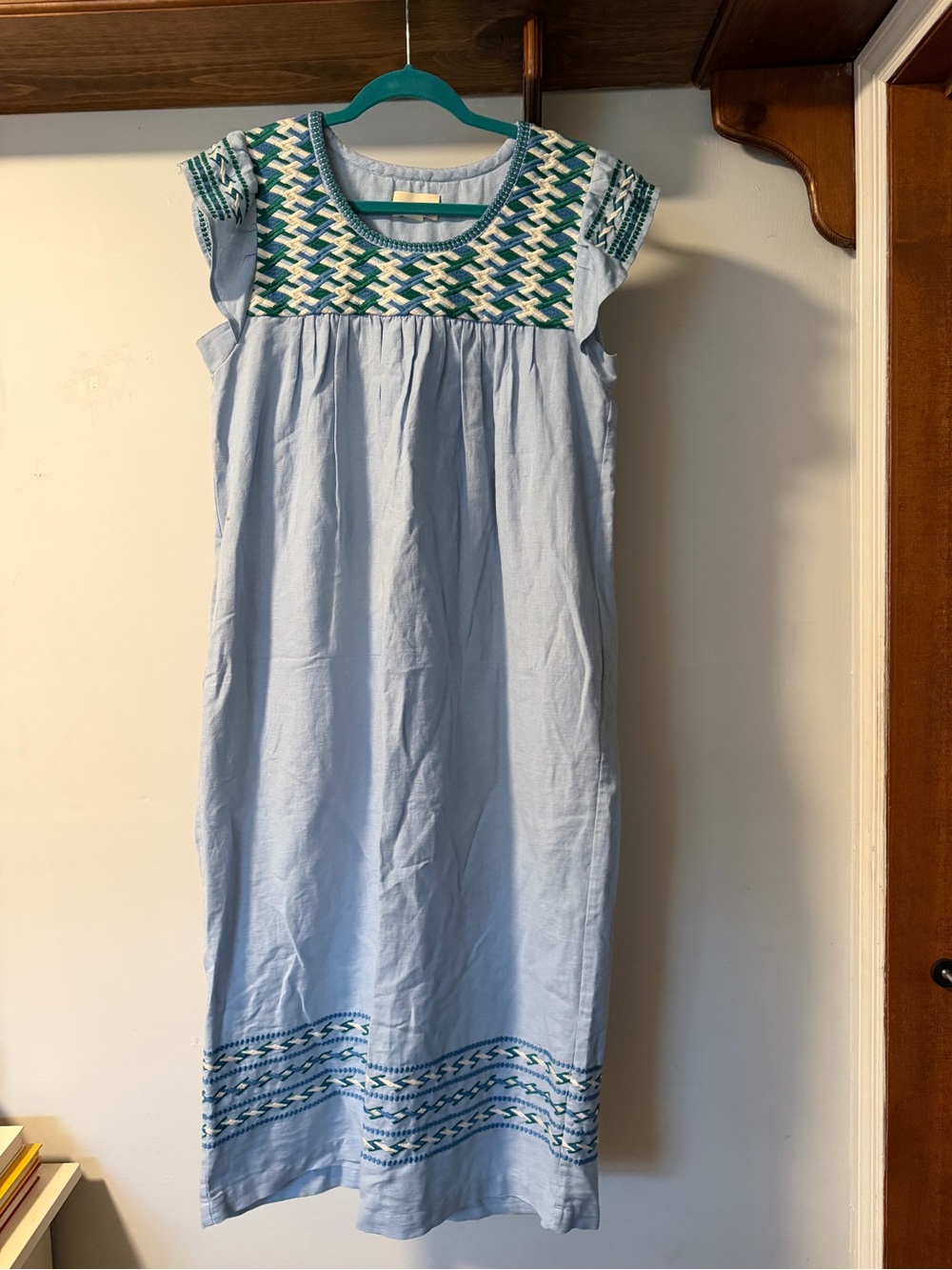 The Coast Brand Embroidered Cotton Linen Maxi Dress O/S Blue